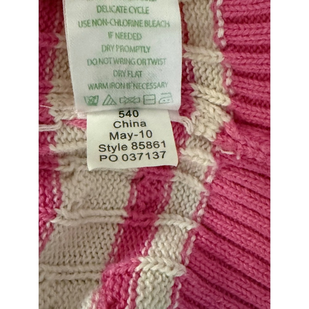 Lilly Pulitzer Women's Medium Striped‎ Cable Knit Pink Ivory Cotton Sweater - Picture 9 of 9